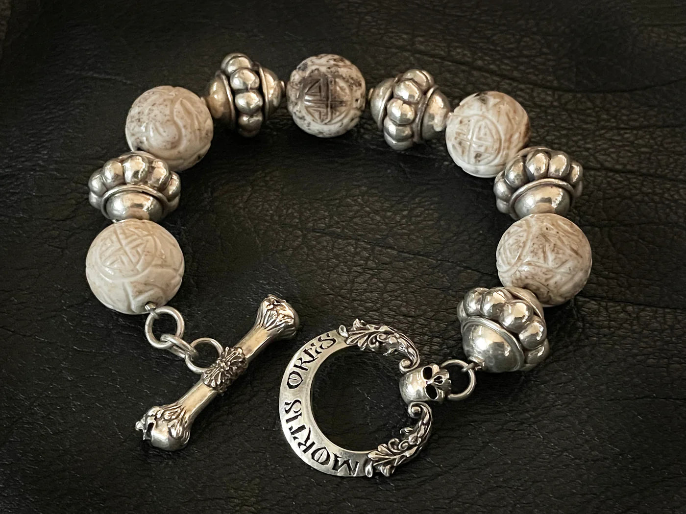Ash White Jasper Stone Mala Chain Bracelet