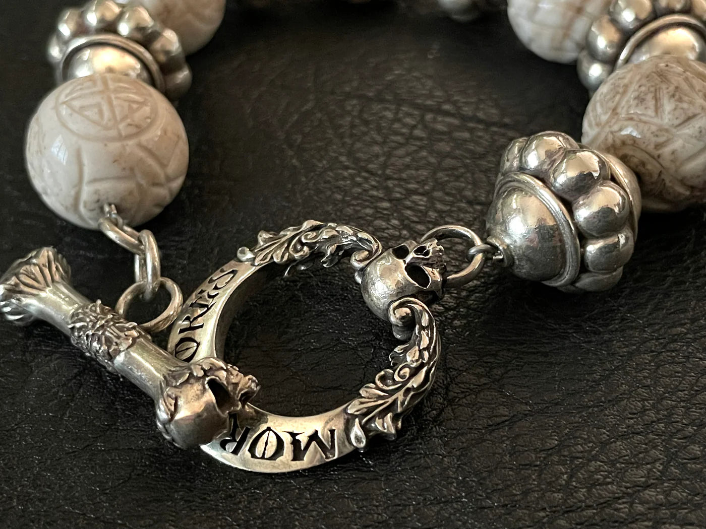 Ash White Jasper Stone Mala Chain Bracelet