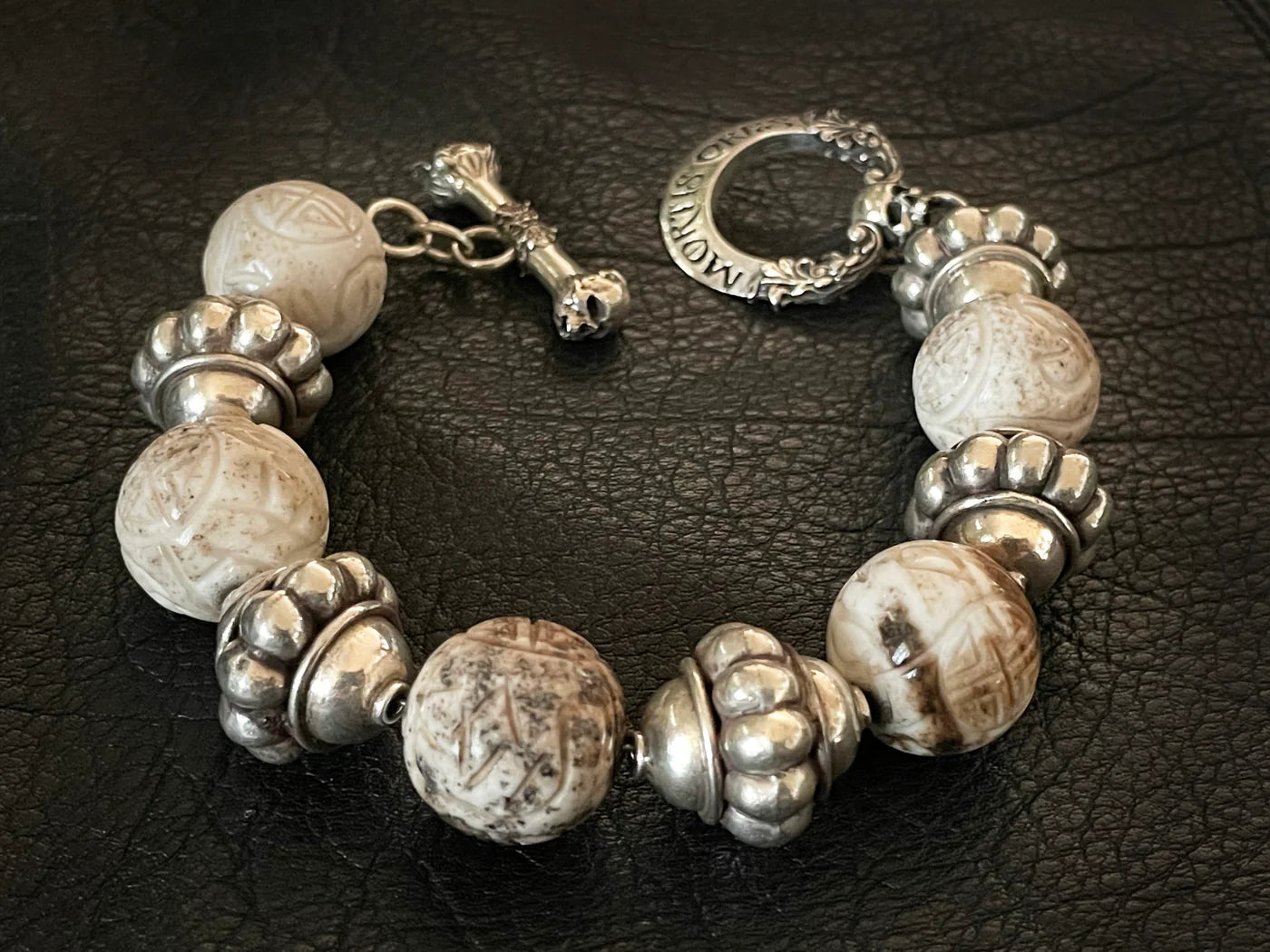 Ash White Jasper Stone Mala Chain Bracelet