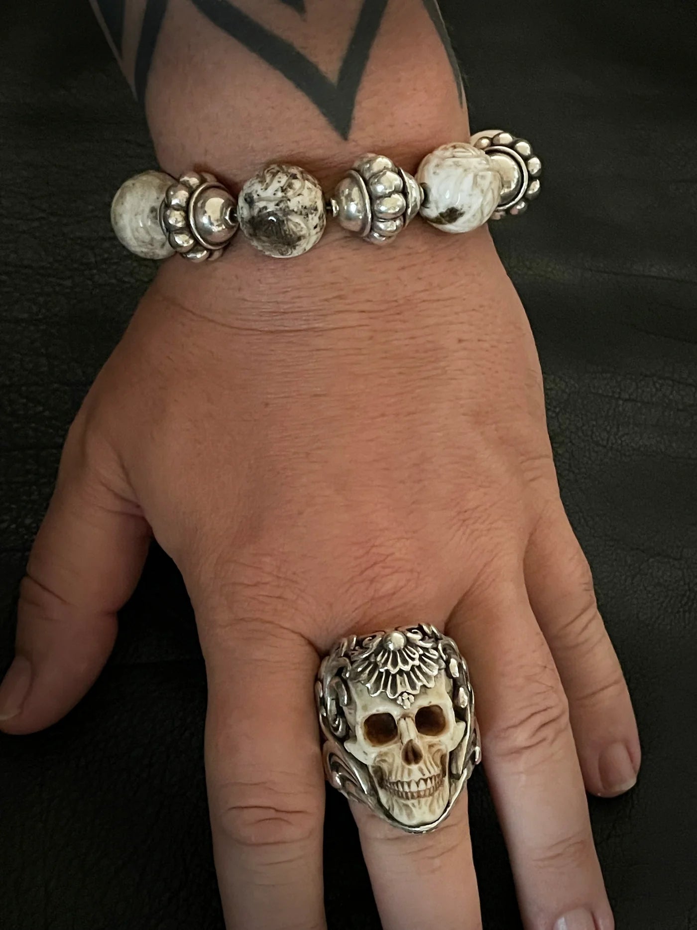 Ash White Jasper Stone Mala Chain Bracelet
