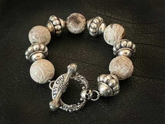 Ash White Jasper Stone Mala Chain Bracelet